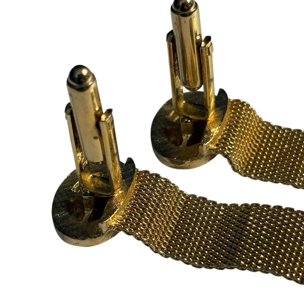 Dante Tiger's Eye Wrap Around‎ Mesh Cufflinks Brown Stone Gold Tone Vintage Oval